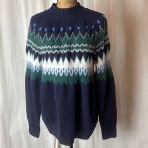 NWT Lane Bryant Classic Fair Isle Pullover Crew Neck Sweater Blue Sz 14/16